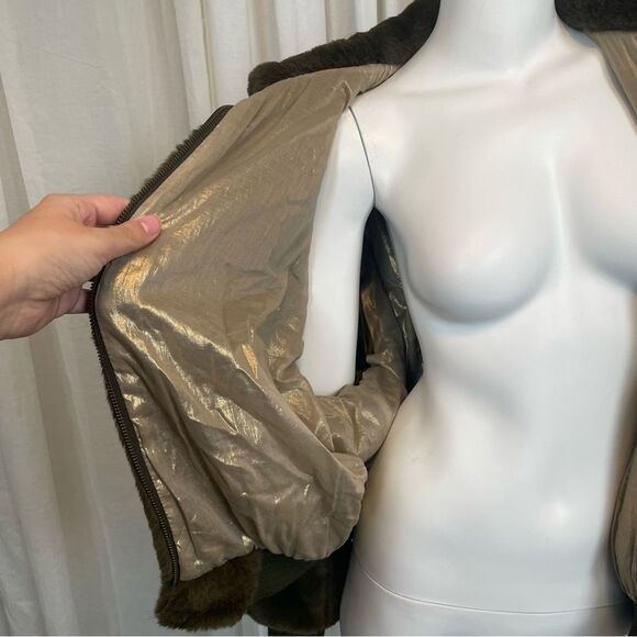 History Repeats by Michele Rossi Green Faux Fur Bomber Made in Italy Size 38 - Picture 7 of 10